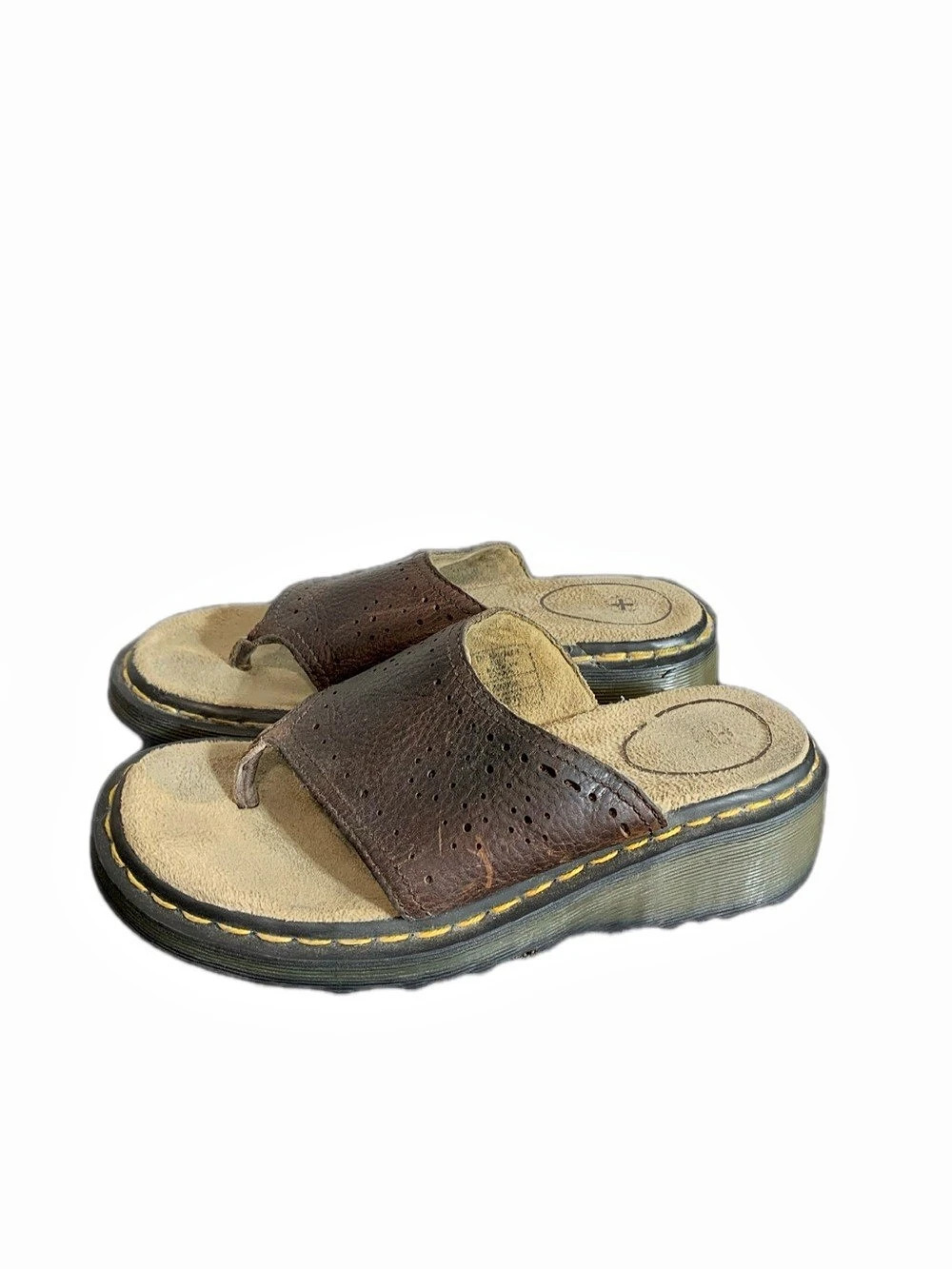 Rare Vintage 90s Dr. Martens Leather Sandals with Floral Cutouts, Size 7